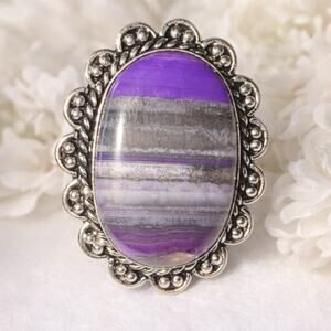 NWT German Silver Multy Onyx Ring Size 6 Ornate Banded Gemstone Statement